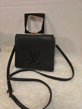 Vegan Black Leather Crossbody Bag with Gold Accent -